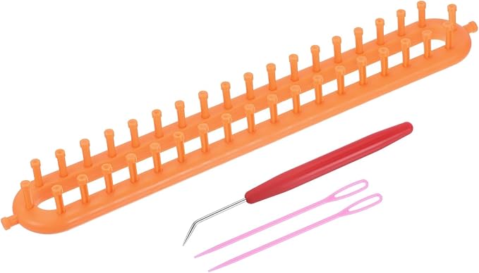 PATIKIL 38 Hooks 36cm Knitting Loom Machines Kit, Plastic Darning Weave Tool with Accessories for Scarf Sweater Shawl Blankets Mending Weaving Stitching, Yellow