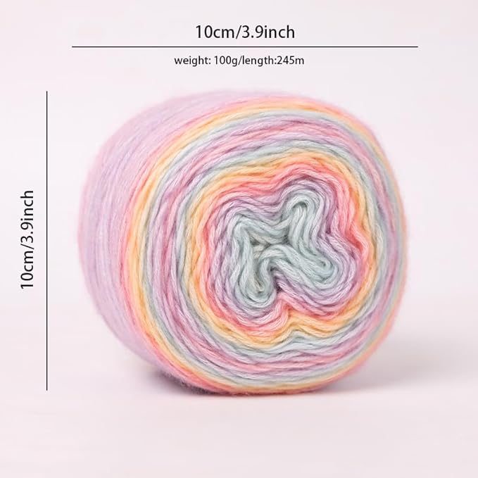 Crocheting Knitting-Gradient Cake Yarn, Soft Multicolor Medium-Fine Blended Yarn, Weight 100 Grams, Contains 60% Cotton 30% Acrylic 10% Wool. Suitable for Scarf, Gloves, Shawl, Blanket.(1171)
