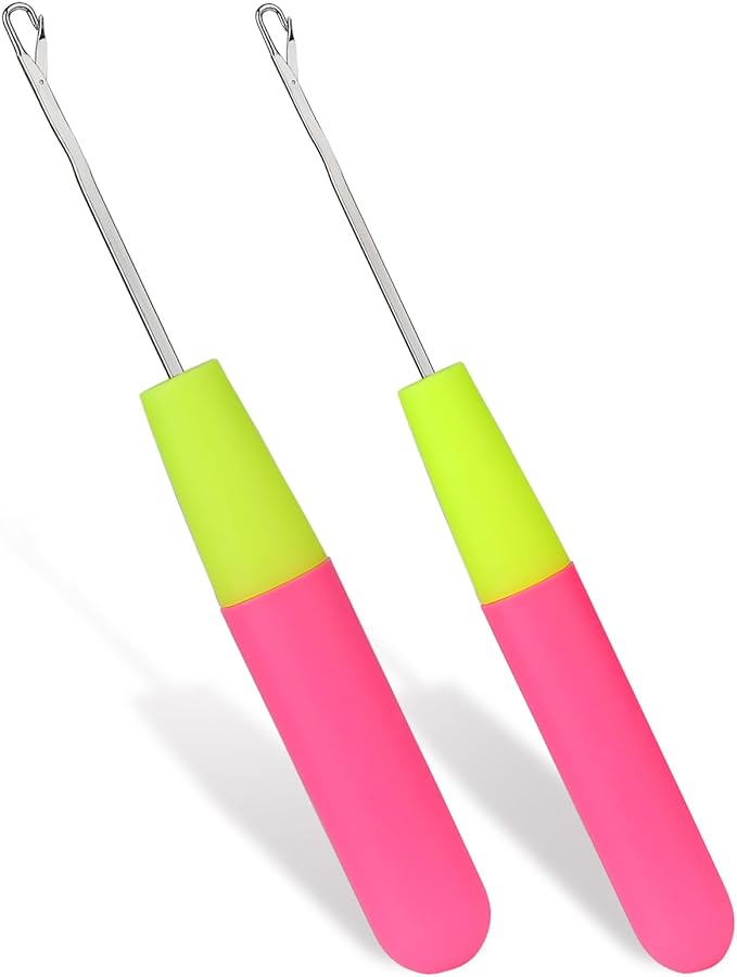 MORFEN 2 Pcs Latch Hook, Different Sizes Latch Hook Tool (0.2in + 0.15in), Crochet Needles for Hair, Hair Crochet Hook for Scarf Carpet Making and Art Crafts