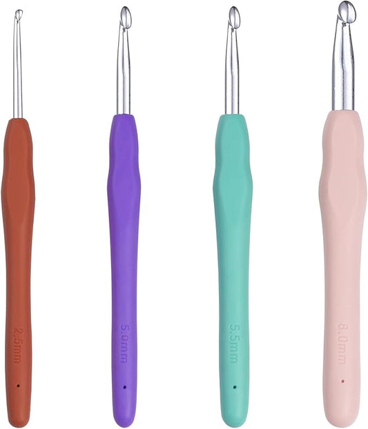Ortarco Crochet Hooks Set, Ergonomic Soft Handle for Arthritic Hands, 2.5mm- 8mm 4 Size Knitting Needles for Beginners and Crocheting Yarn (4)