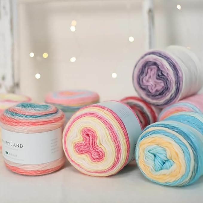 Crocheting Knitting-Gradient Cake Yarn, Soft Multicolor Medium-Fine Blended Yarn, Weight 100 Grams, Contains 60% Cotton 30% Acrylic 10% Wool. Suitable for Scarf, Gloves, Shawl, Blanket.(1169)