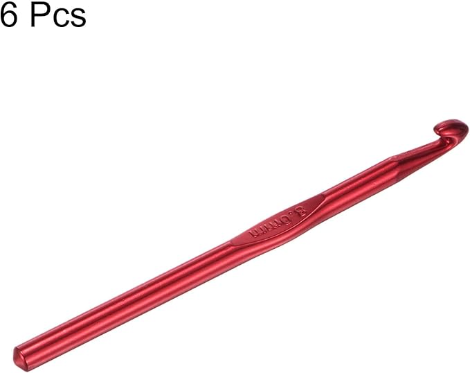 uxcell Aluminum Crochet Hook 8mm US Size L (Size 11) Knitting Needles for DIY Craft Yarn Red 6Pcs