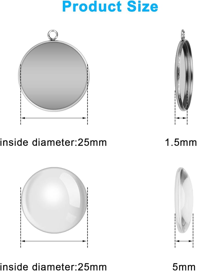 80Pcs Bezel Pendant Trays Blanks 25mm, Winspeed 40Pcs Silver Stainless Steel Bezel Trays and 40Pcs Clear Glass Cabochon Pendants for Jewelry Making, DIY Blank Pendant Trays Kit for Crafts