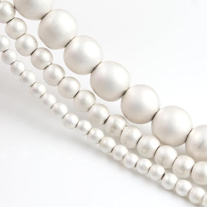 Stone Beads, 45pcs Matte Silver Hematite, 8mm Round Loose Beads for Jewelry Making, Bracelets, with Bag, String & Card