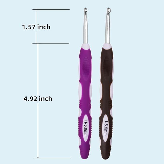5mm 5.5mm Crochet Hook, Smooth Metal Head and Soft Rubber Grip Extra Long Ergonomic Crochet Hooks for Arthritic Hands, Beginners and Crochet Enthusiast