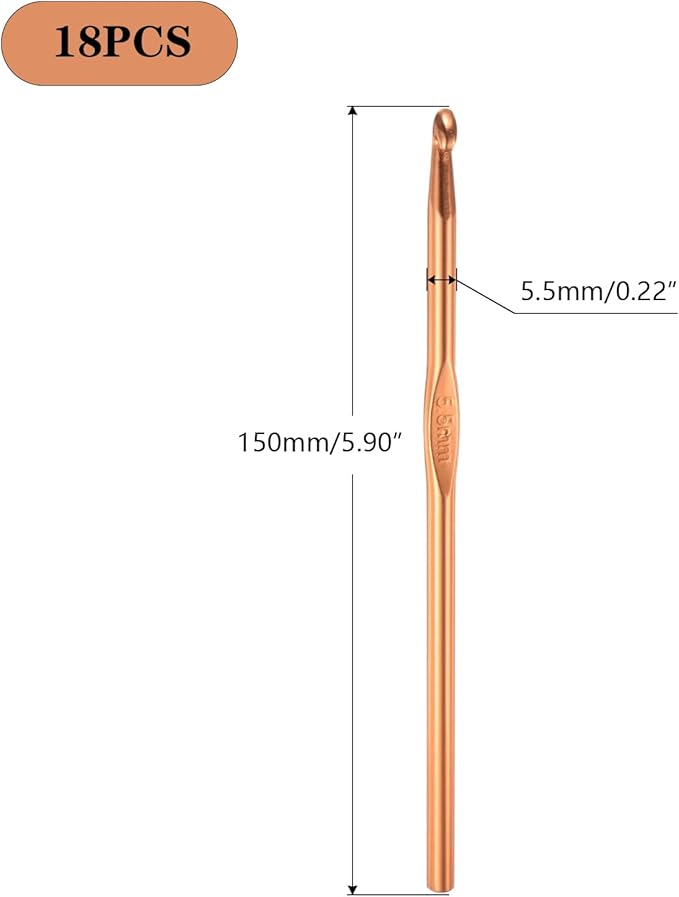 Hordolry 5.5mm Crochet Hooks Bulk, 18Pcs Aluminum Crochet Needle, Knitting Needles for Craft Yarn Contribute to Beginners