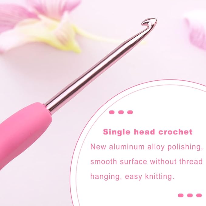 3 mm Crochet Hook, Aluminum Soft Grip Rubber Handle Needles, Ergonomic Crochet Needle for Handmade DIY Knitting Crochet
