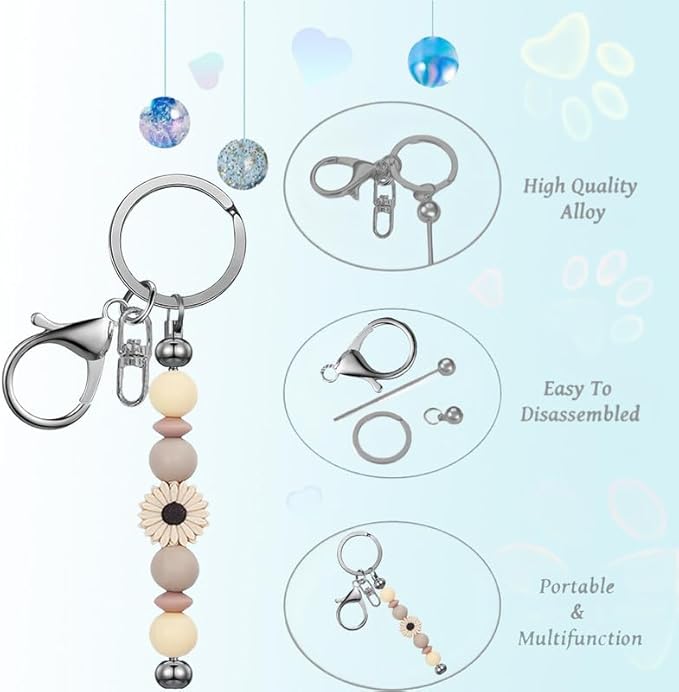 6 Pcs Beadable Keychain Bars Bulk for Beads DIY Blank Keychain Metal Beaded Keychains for Bead Key Chain Making Kit Crafts Gift Black
