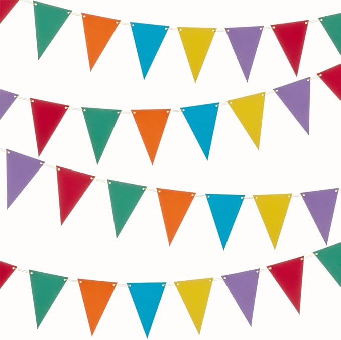 Rainbow Pennant Banner Paper Bunting Hanging Decoration for Birthday Wedding Graduation Pride Theme Party, Pack of 30 Counts Pennant, 20 feet