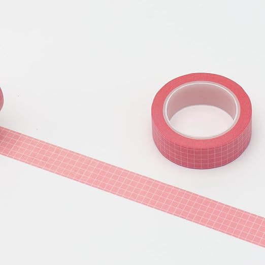 Mogoostry 2 Rolls Check Pattern Tape Set Grid Washi Tapes 0.6inch Width Pink Adhesive Paper Plaid Decorative Masking Tapes for DIY Craft Party Decor Gift Wrapping Box Label