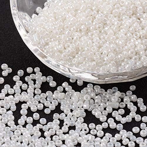Perlin Glass Seed Beads 4mm 6/0 Round 1100pcs Mini Small Pony Spacer Beads Kit for Jewelry Making Earrings Bracelets Pendants Waist DIY Handmade (White Ceylon)