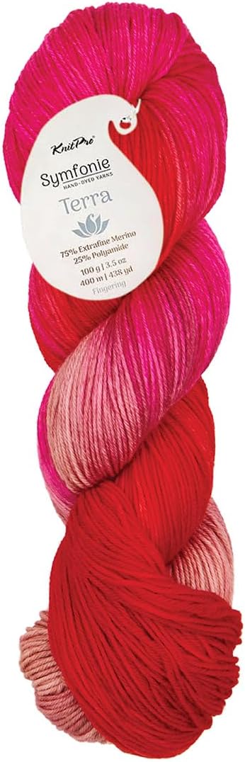 KnitPro Symfonie Fingering Weight Hand Dyed Variegated Yarn Skein | Extra Fine Merino Wool & Polyamide Blend for Knitting & Crocheting, Oeko-TEX Certified 400m, 100g | Terra Rhubarb