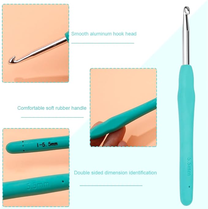 Crochet Hook, 5.5 mm Ergonomic Crochet Hook, Crochet Needles, Ergonomic Handle for Arthritic Hands, Knitting Needles with Soft Handle Beginners and Experienced Crochet Hobbyists (5.5 mm)