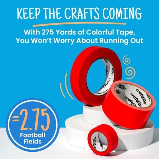 Colored Masking Tape - 11 Roll Multi- Pack, 825 Ft x 1 Inch - Colored Painters Tape for Arts & Crafts Labeling or Coding, Kids Art Supplies Color Tape Rolls, Colorful Masking Craft Tape