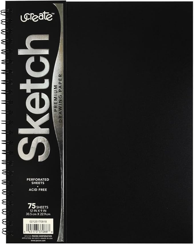 UCreate Poly Cover Sketch Book, Heavyweight, 9" x 12", Black, 75 Sheets