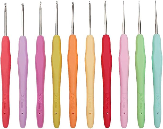 yarniss 10 size small crochet hooks, ergonomic crochet hooks for thread 0.5mm~2.75mm