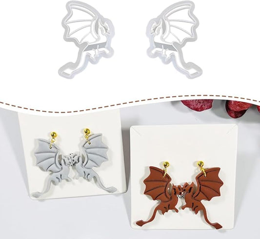 Xaekicr Polymer Clay Cutters Dragon Set – 2PCS Fantasy Dragon Clay Earring Cutters for Polymer Clay Jewelry, Halloween Gothic Clay Tools and Cutters for Cosplay and DIY Crafts