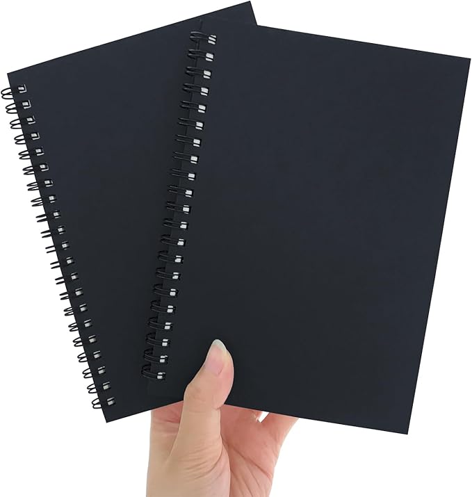 DSTELIN Premium 2-Pack Sketchbooks - Soft Cover, 140 Pages (70 Sheets), 7.5 x 5.1 inches, 100GSM Paper, Black Spiral Notebooks Set