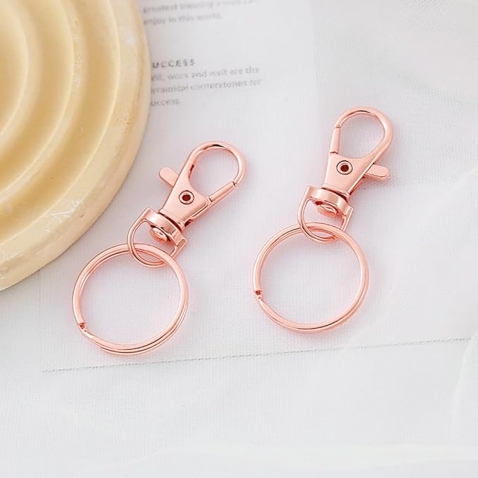 60 Pcs Premium Swivel Lanyard Snap Hook with Key Rings, Metal Lobster Clasp Keychain Hooks for Lanyard Crafting（Rose Gold）