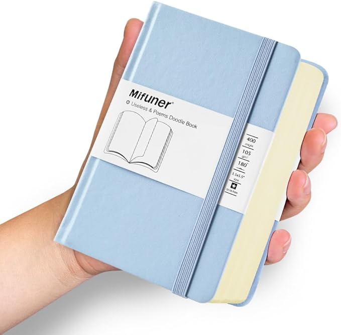 Mifuner Small Rectangle 3.5x5.5 200 Sheets 105gsm Mini Notebooks Blank Pages Sketchbooks Pocket Paint Writing Diary Memo PU Leather Cover Blue