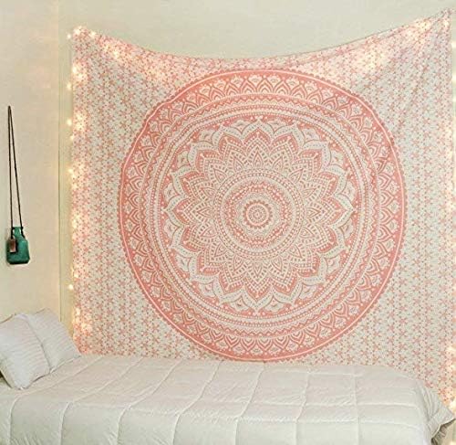 popular handicrafts tapestry wall hanging hippie ombre mandala bohemian hippy intricate indian tapestries bedspread 84 x 90 inches (215cm x 230cm) coral peach