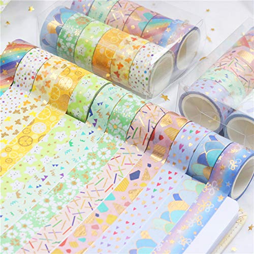 YUBBAEX Floral Gold Washi Tape Set VSCO Foil Masking Tape Decorative for Arts, DIY Crafts, Journal Supplies, Planners, Scrapbook, Card/Gift Wrapping -15mm- (Spring 12 Rolls)