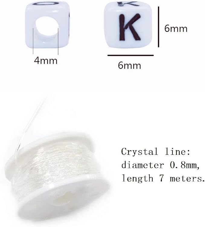 Amaney 810pcs 6x6mm Cube Acrylic Alphabet Letter Beads for Jewelry Making Bracelets Necklaces Key Chains