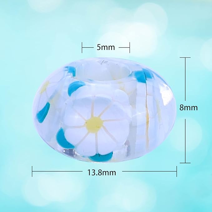 AIPRIDY Girls' Lucky Lover Amber Beads, Big Hole Spacer European Craft Beads for DIY Charms Bracelet Jewelry Making (Eight Petal White)