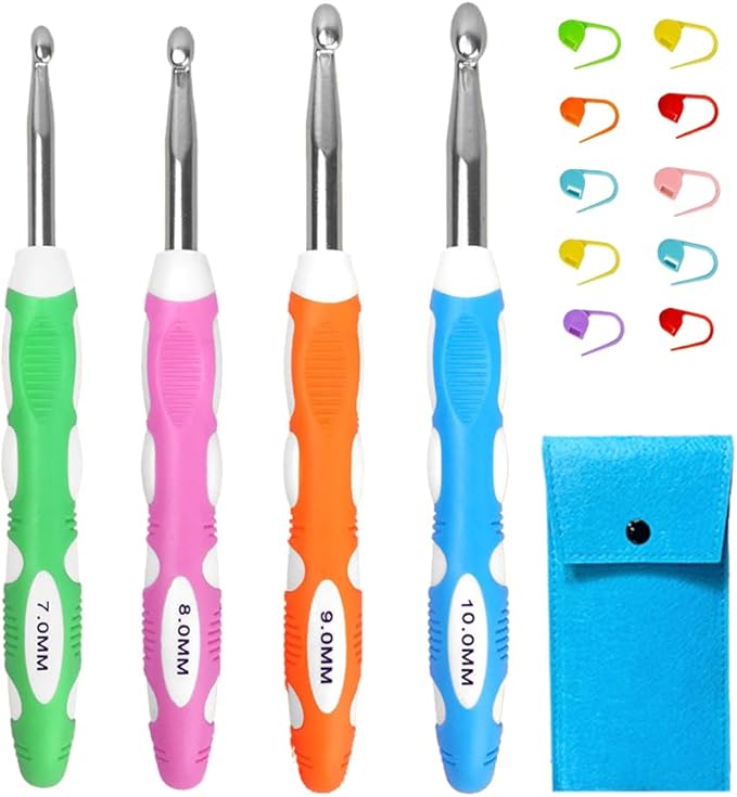 Lewhoo Large Crochet Hooks for Arthritic Hands, Ergonomic Crochet Hook Size L M N P in Case
