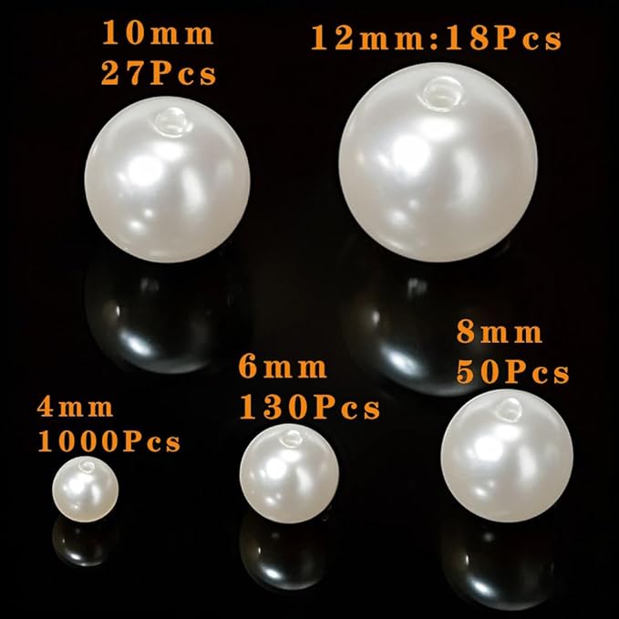 Laopottbeads 1225 Pcs Ivory White 5 Size Pearl Beads for Jewelry Making Round Pearl DIY Kit for Bracelets, Earrings, Necklaces & Anklets