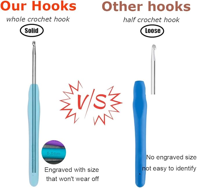 Mdoker Size I/9(5.5mm) Crochet Hook,Extra Long Crochet Hooks for Arthritic Hands,Ergonomic Grip Soft Handles for Beginners and Experiecced Crochet Lover,Comfortable/Easy to Use