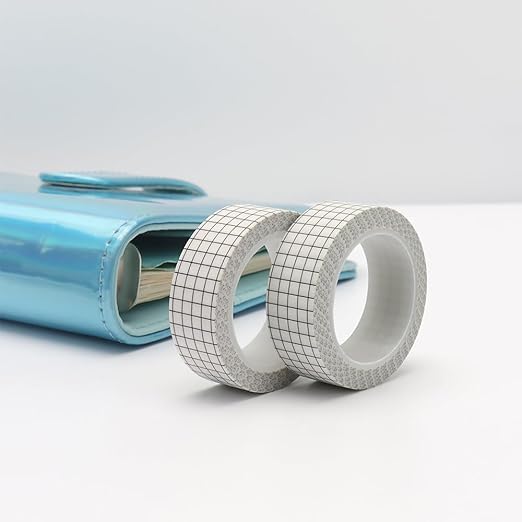 Mogoostry 2 Rolls Solid Color Grid Washi Tapes 0.6inch Width White Plaid Adhesive Paper Decorative Masking Tapes for DIY Craft Party Decor Gift Wrapping Box Label