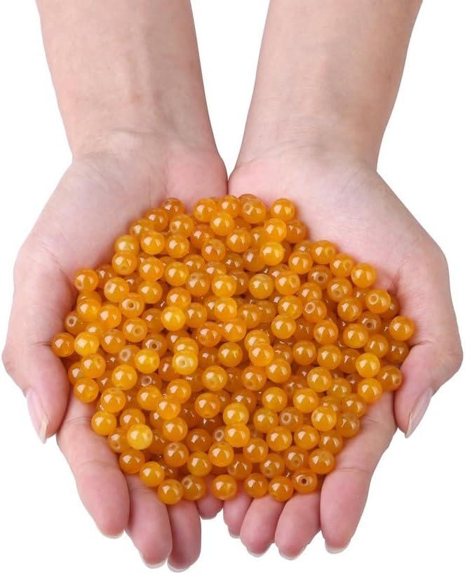 500Pcs Yellow Crystal Glass Beads 8mm for Earring Necklaces Bracelets, Round Crystal Beads for Bracelet Making Kits DIY Crafts(Yellow Orange)