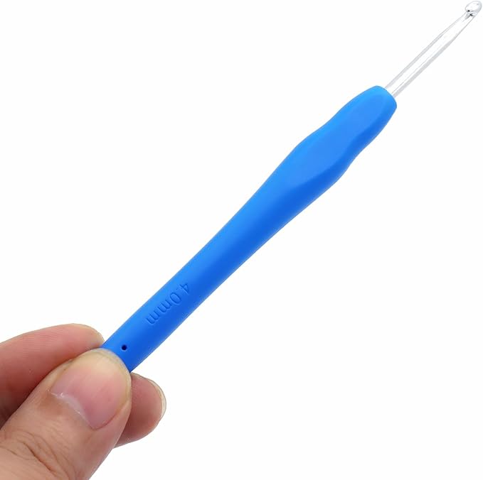 6Pcs 4mm Aluminum Soft Grip Rubber Ergonomic Handle Crochet Hook Knitting Needles US Size G (Size 6) for DIY Yarn Craft,Nice Gift for Women Adults Kids Children Beginners (Blue)