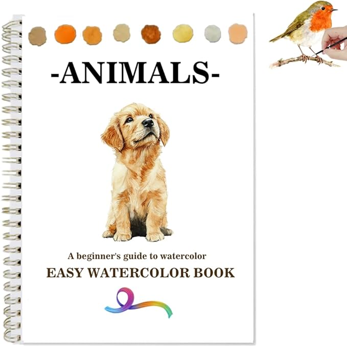 Watercolor Workbooks Coloring Book Beginner Friendly Painting Kit Easy Nature Scenes Paint Set Art Crafts for Creative Exploration Gift for Adults (Animals, Without Palette)