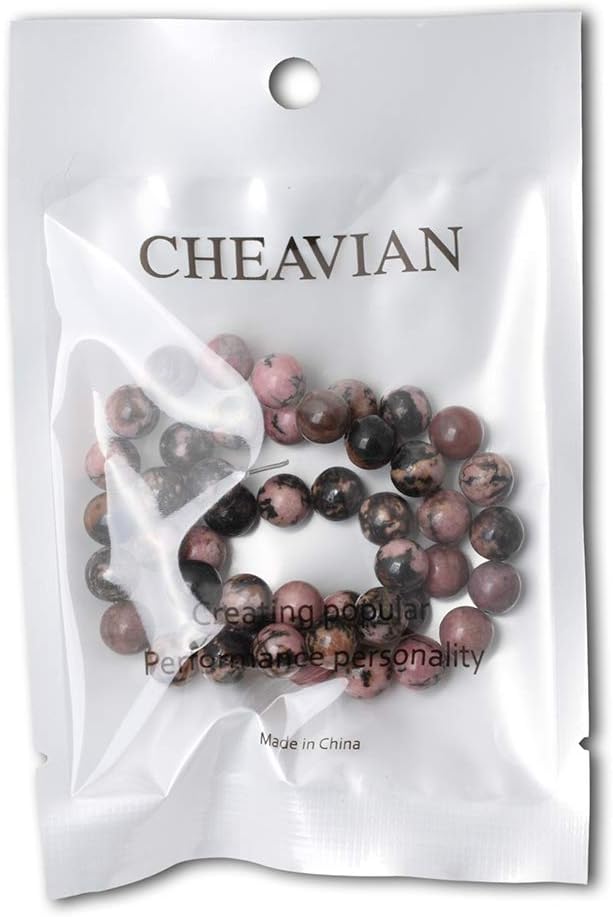 cheavian 45pcs 8mm natural black line rhodochrosite gemstone smooth round loose beads for jewelry making 1 strand 15"