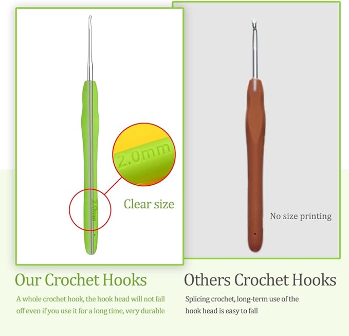 2 mm Crochet Hook, Ergonomic Handle for Arthritic Hands, Extra Long  Knitting Needles for Beginners and Crocheting Yarn (2 mm)