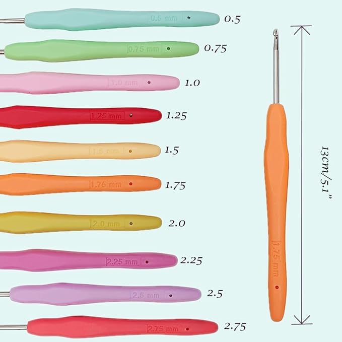 yarniss 10 size small crochet hooks, ergonomic crochet hooks for thread 0.5mm~2.75mm