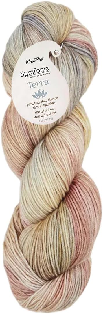 KnitPro Symfonie Fingering Weight Hand Dyed Variegated Yarn Skein | Extra Fine Merino Wool & Polyamide Blend for Knitting & Crocheting, Oeko-TEX Certified 400m, 100g | Terra Moonlit Glow