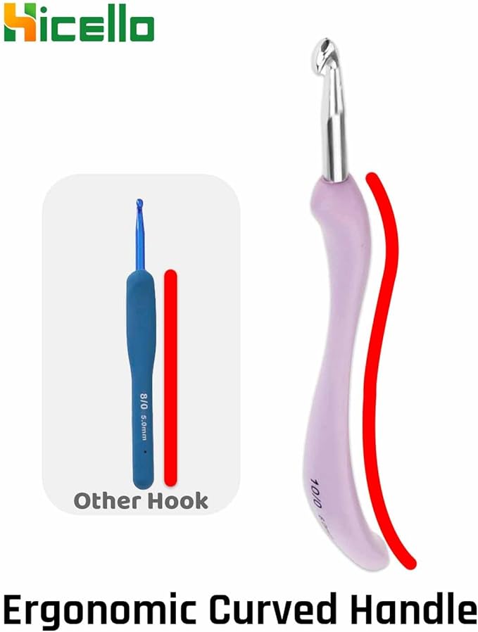 Crochet Hooks Set,Large Handle Ergonomic Grip Crochet Hook, 8PCS Aluminum Smooth Knitting Hook Needles for Arthritic Hands