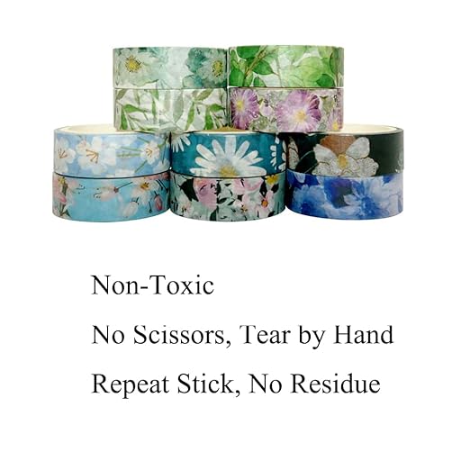 Spring Flower Washi Tape Set 10 Rolls - 15 mm Floral Decorative Tape for Bullet Journal, Planner, DIY Arts Crafts, Scrapbooking, Holiday Decoration