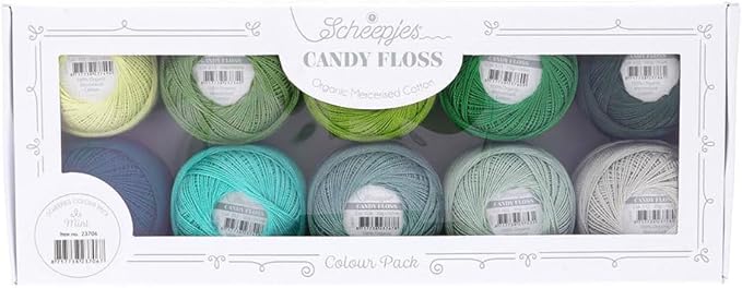 Scheepjes Candy Floss Cotton Yarn Color Pack, 10 x 20 g (10 skeins) Mint