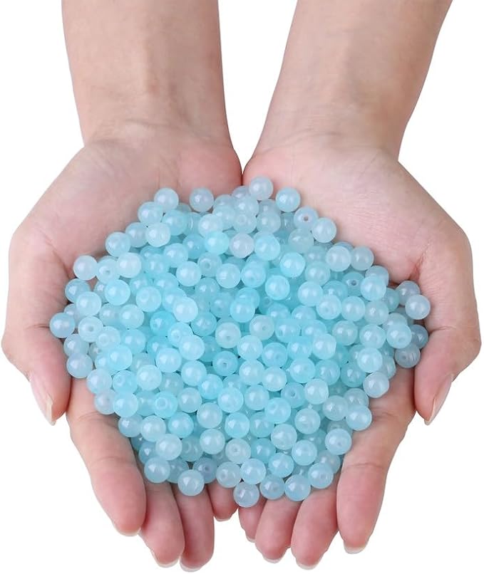 500Pcs Light Blue Glass Beads 8mm for Bracelets, Round Crystal Beads for Bracelet Making Kits Earring Necklaces and DIY Crafts(Light Blue)