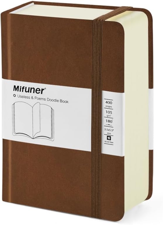 Mifuner Small Rectangle 3.5x5.5 200 Sheets 105gsm Mini Notebooks Blank Pages Sketchbooks Pocket Paint Writing Diary Memo PU Leather Cover Brown