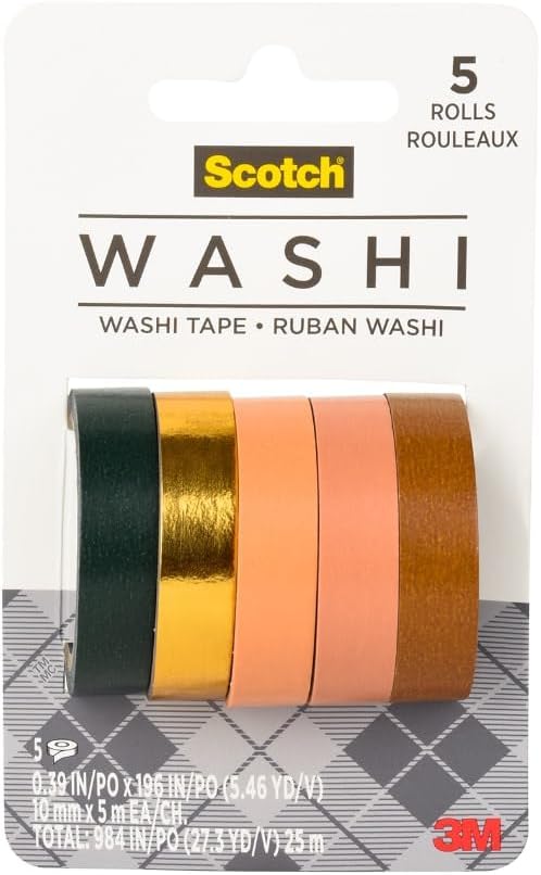 Scotch Washi Tape, Sunset Design, 5 Rolls, Great for Bullet Journaling, Scrapbooking and DIY Décor (C1017-5-P5)