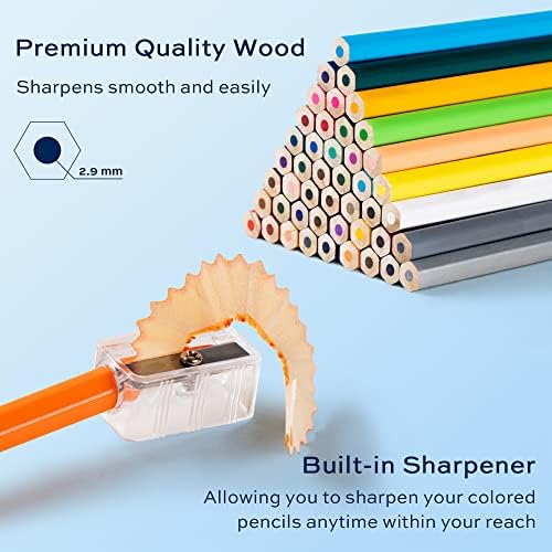 36 Pack Colored Pencils for Adult Coloring Books, Soft Core, Art Drawing Pencils for Artists Beginners, Coloring Pencils Set with Sharpener for Coloring, Sketching, Painting