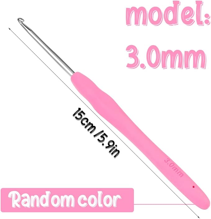Crochet Hook, 3.0 mm Ergonomic Crochet Hook, Crochets Needles, Ergonomic Handle, Knitting Needles with Soft Handle Beginners and Experienced Crocheting Hobbyists (3.0 mm)