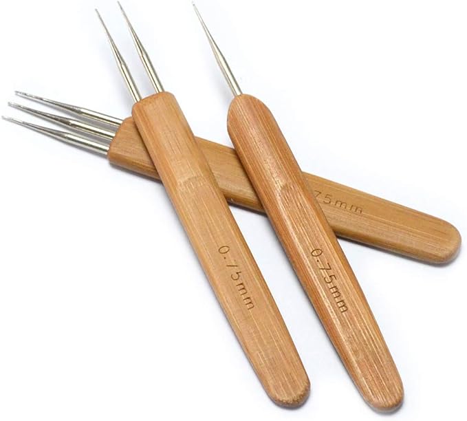 Luwigs 3pcs/Set 0.75mm Dreadlock Crochet Hook for Hair (1 Hook, 2 Hooks,3 Hooks) Dreadlock Needle Tool for Braid Bamboo Dreadlock Crochet Hook Dreadlocks Crochet Needle for Dreads Tool