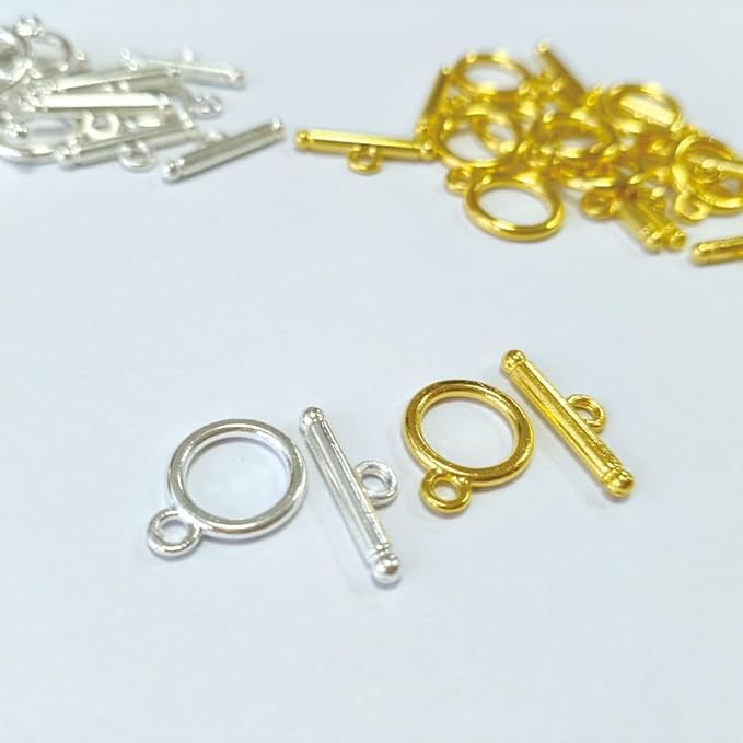 20 Sets Stainless Steel Round Toggle Clasps with T-Bar for Jewelry Making – DIY Necklace & Bracelet Clasps and Closures (Silver and Gold)