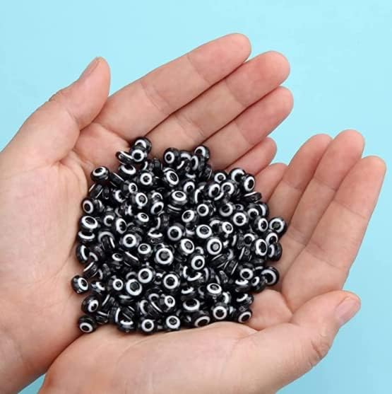 300pcs Evil Eye Beads for Jewelry Making,Flat Round Lampwork Bead 8mm Spacer Beads for Bracelets Necklace Handicraft Kit(Black)